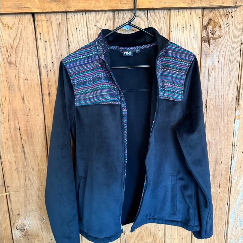 Fila Sport Black Fleece Jacket w/ Aztec Shoulder Panel – L - Picture 7 of 10